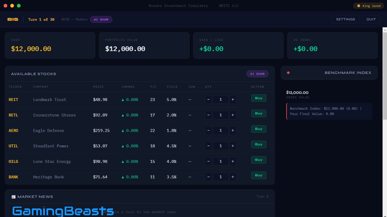 Brooks Investment Simulator Free Download